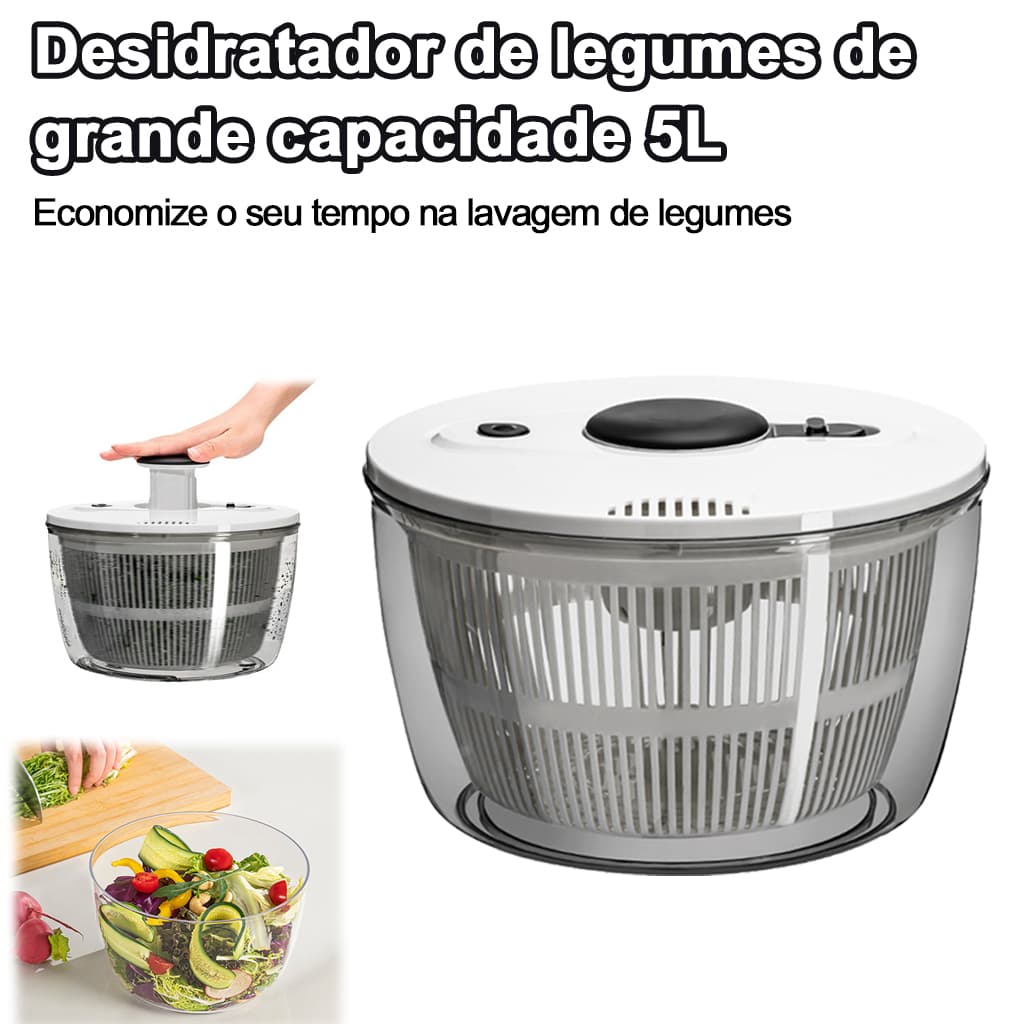 Desidratador de legumes de grande capacidade 5L, cesto rotativo para lavar frutas e legumes na cozinha
