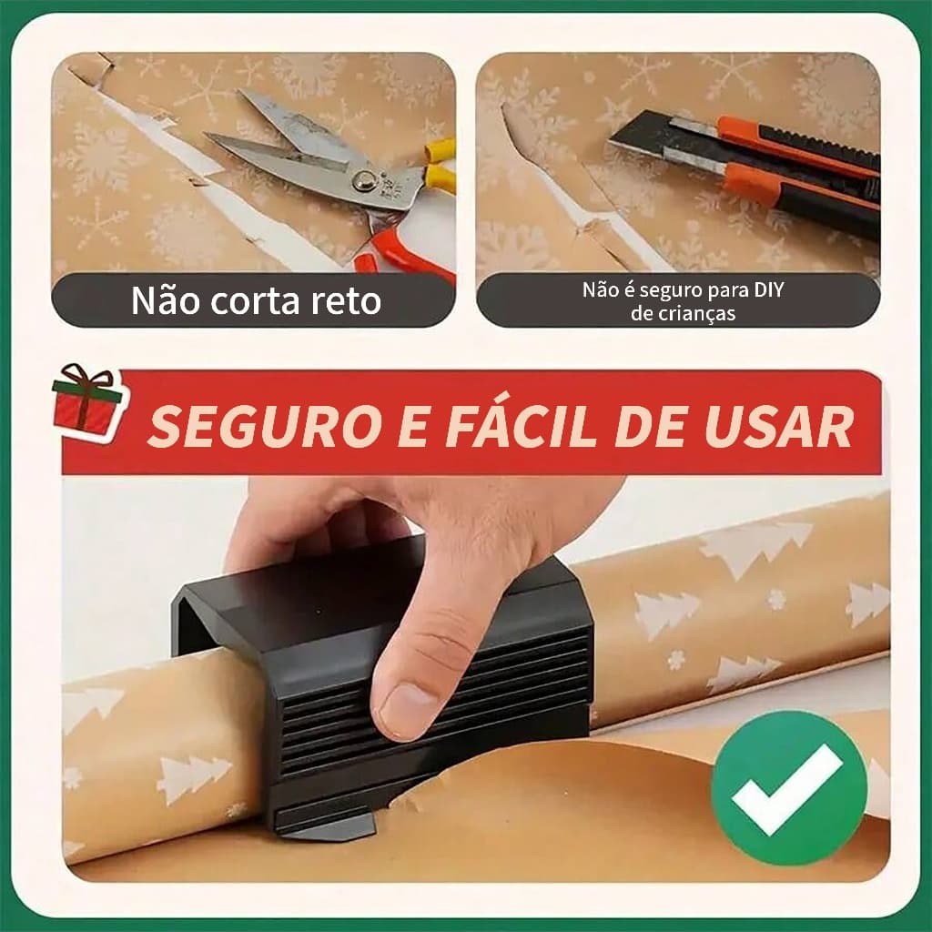 Cortador de Papel de Presente Deslizante Seguro Corte Reto Natal