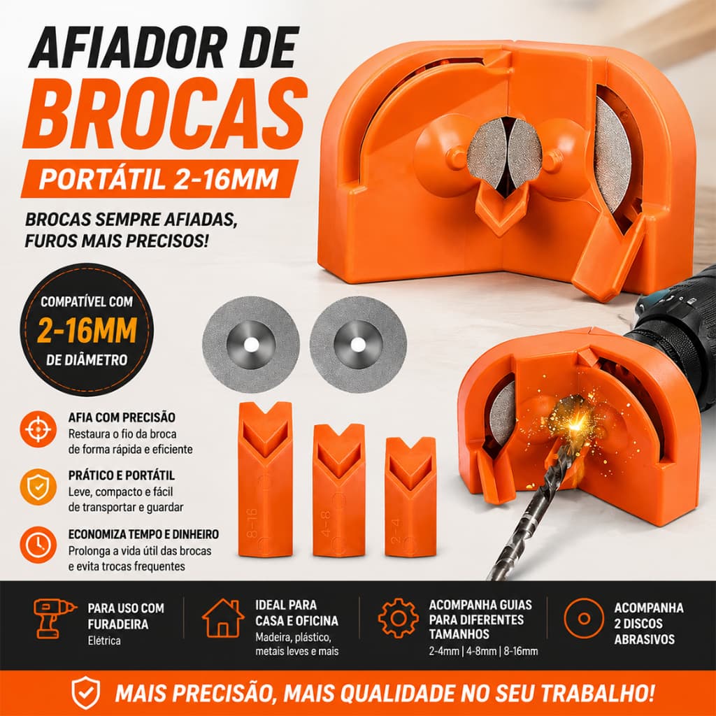 Afiador de Brocas 2-16mm Para Furadeira Amolador Portátil Multiuso