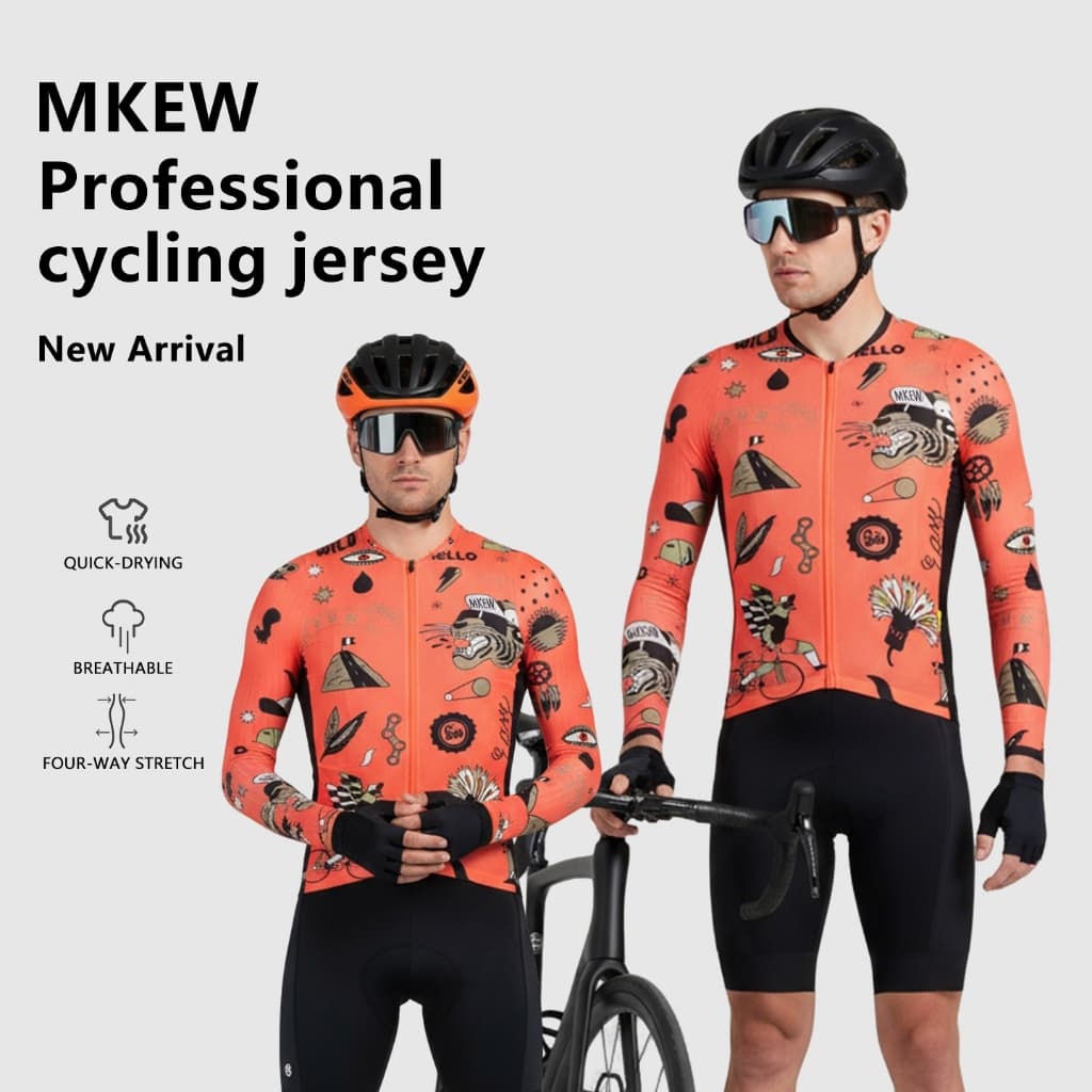 MKEW Camisa Masculina De Manga Comprida Para Ciclismo Com Estampa De Desenho Animado Laranja De Secagem Rápida Respiráve