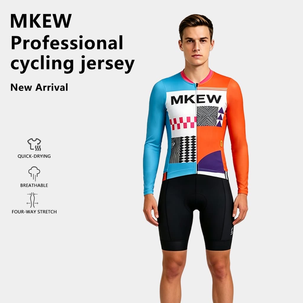 MKEW Camisa Masculina De Manga Comprida Para Ciclismo Com Estampa Geométrica Em Bloco De Cores De Secagem Rápida Respirá