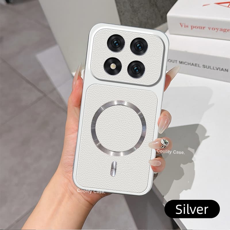 Capa Magnética Para Xiaomi POCO X7 5G Couro Sedoso Anti-Queda De Telefone Luxuosa À Prova De Choque