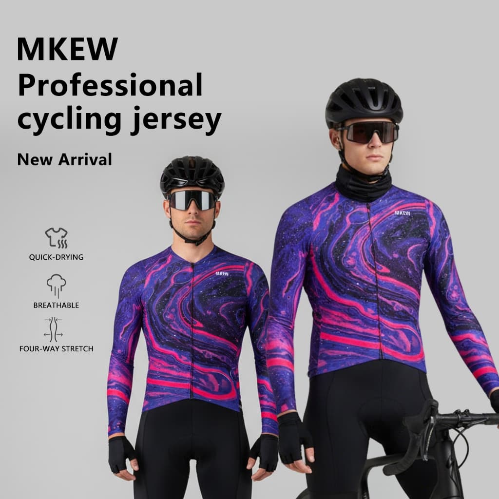 MKEW Camisa Masculina De Manga Comprida Para Ciclismo Fluid Gradient Roxo Rosa Estampa Secagem Rápida Respirável Zíper C