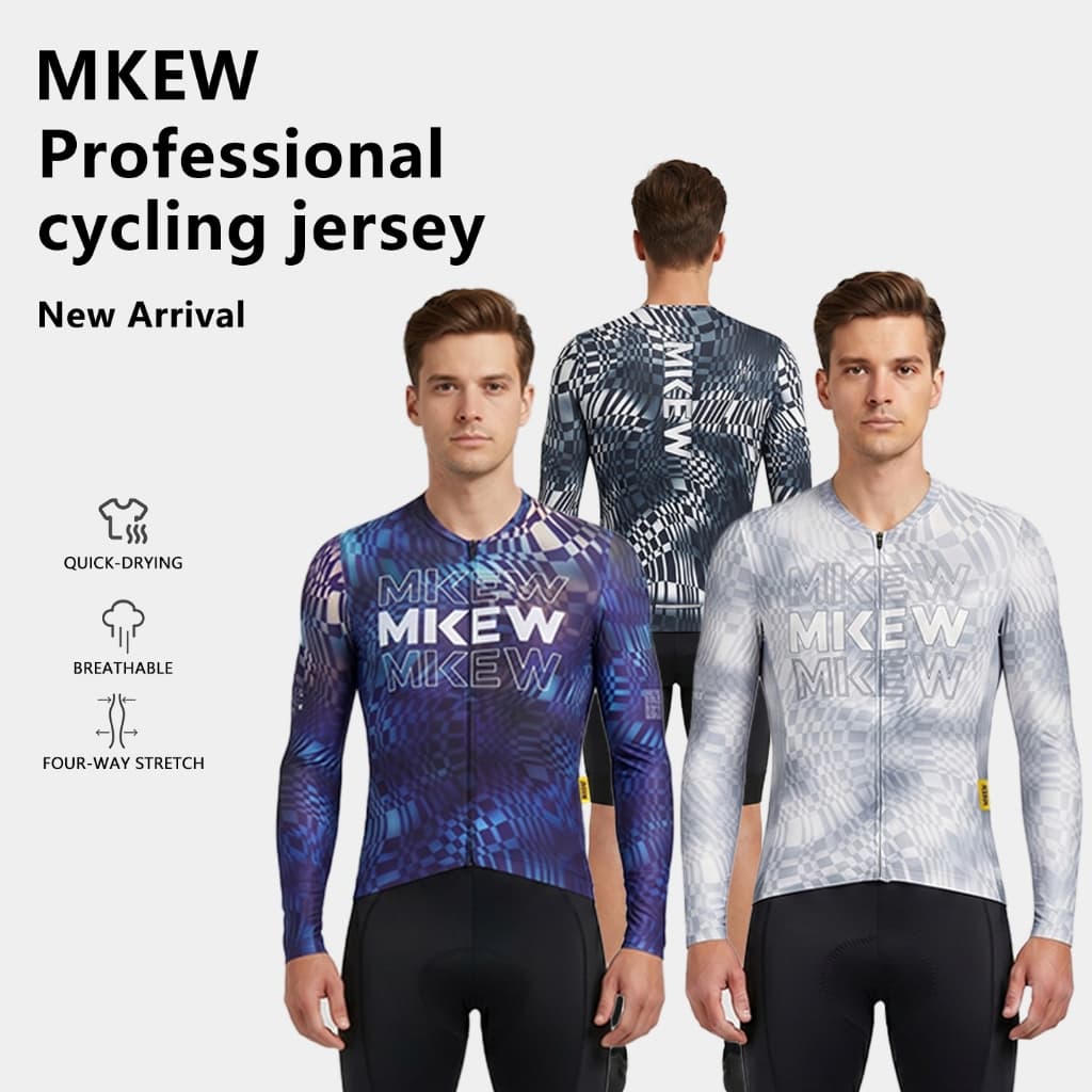 MKEW Homens Manga Longa Ciclismo Secagem Rápida Respirável Zíper Completo Estrada MTB Bicicleta Top 3 Bolsos Traseiros A