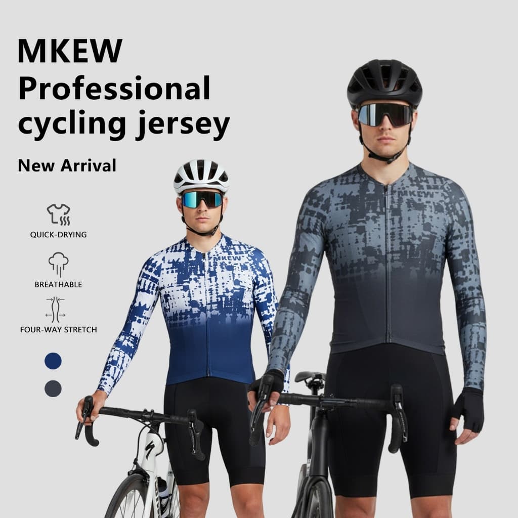 Camisa Masculina De Ciclismo Com Estampa Gradiente De Floresta De Neve De Montanha Manga Comprida Azul Escuro Branco Sec