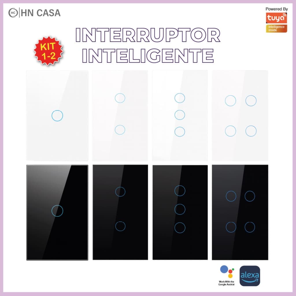 Kit 1/2 Interruptor Inteligente Toque Wifi 1 2 3 4 Botões Controle Aplicativo Alexa Tuya e Google