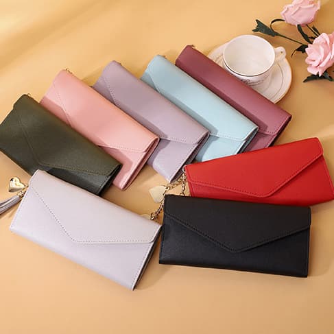 Carteira Longa Fina Feminina Coração Borla Porta Cartão Multifuncional Bolsa De Moedas