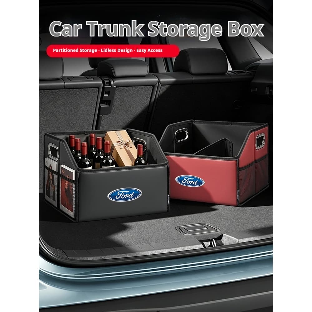 Caixa De Armazenamento De Tronco De Couro Do Carro Tailbox Dobrável Organizador Saco Para Ford ST-Line Focus Mondeo Kuga