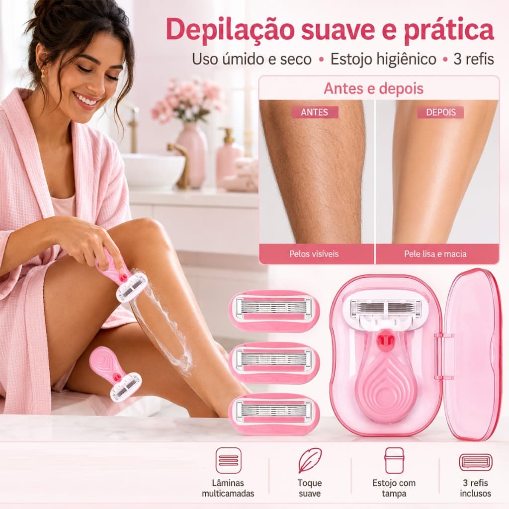 Mini Removedor De Pêlos Feminino Gillette Venus – 3 Lâminas Revestidas De Diamante , Lubrastrip Para Deslizame