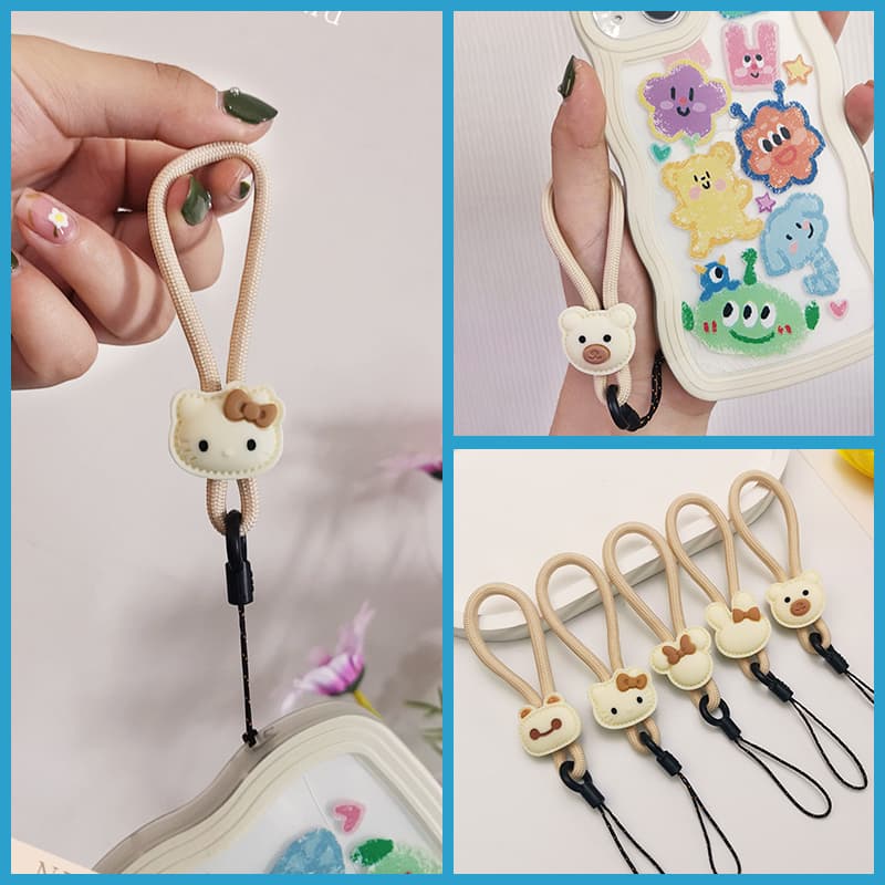 Anel de cordão para celular, corda curta, desenho animado criativo, corda curta, capa de telefone, corrente Anti-perda