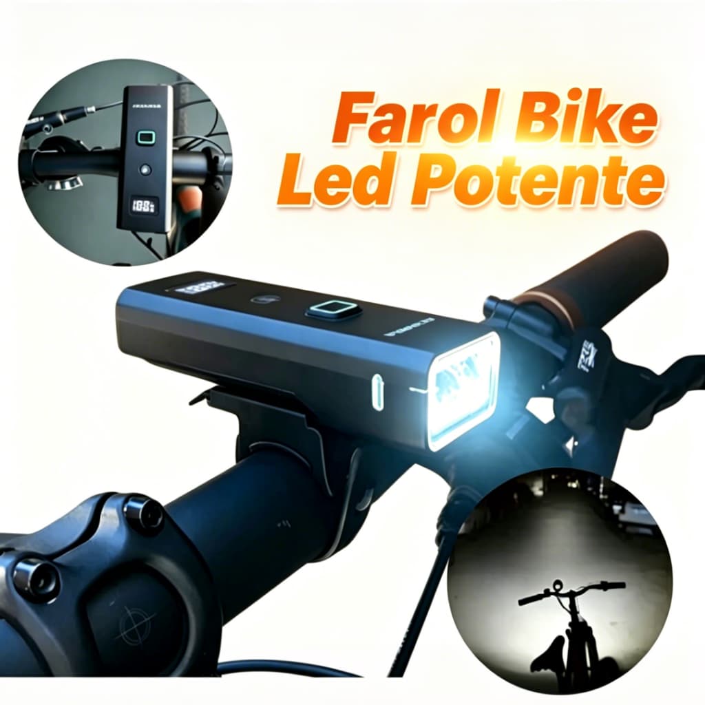 Farol Bike Led Potente Lanterna Recarregável Medidor Digital Brilhante
