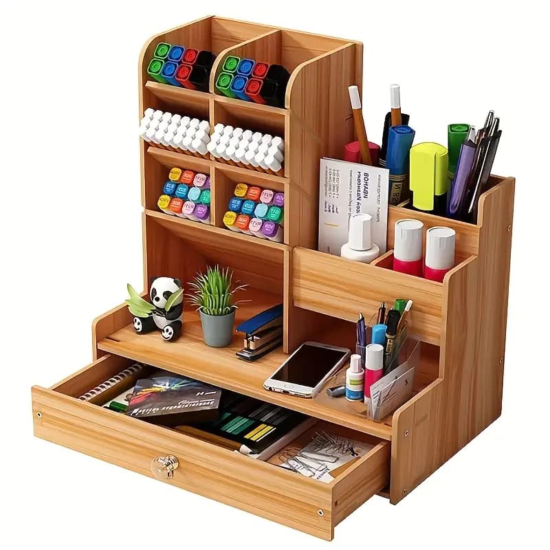 Organizador De Mesa Escritório Multiuso C-Gaveta Nicho Canetas