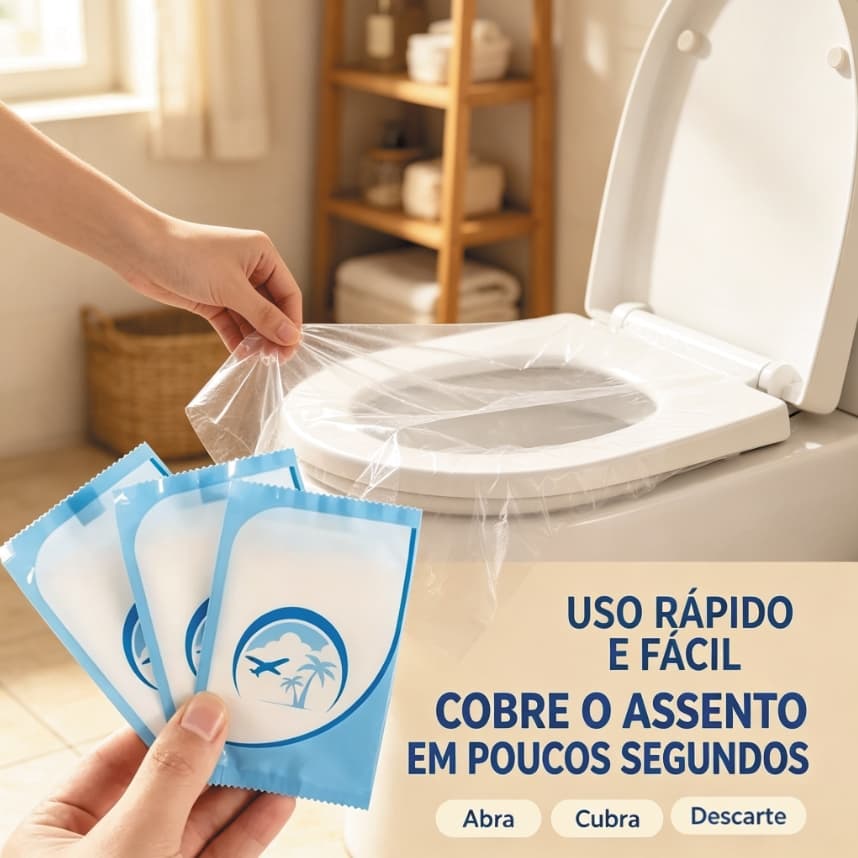 Kit 50 Protetor Descartável Assento Vaso Sanitário Plástico Compacta para Viagem e Banheiro Público
