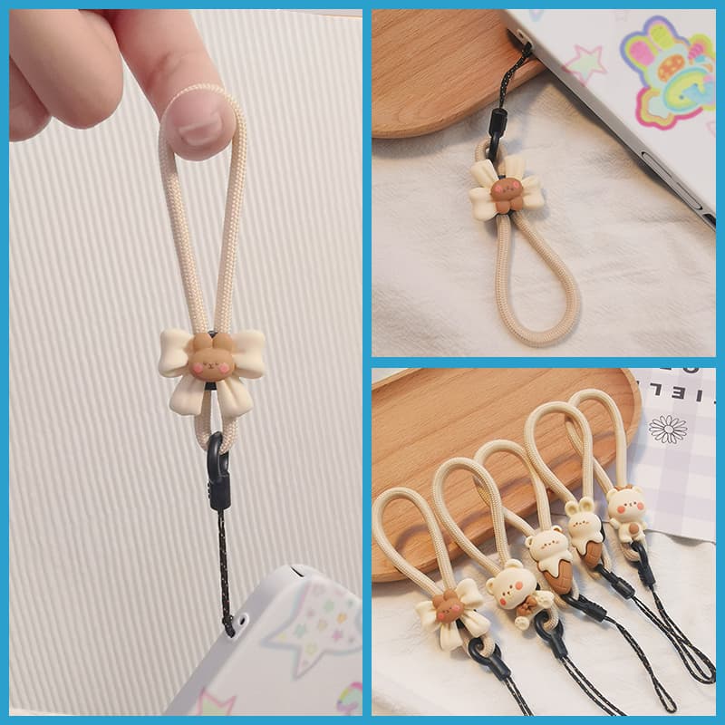 Anel de cordão para celular, corda curta, desenho animado criativo, corda curta, capa de telefone, corrente Anti-perda