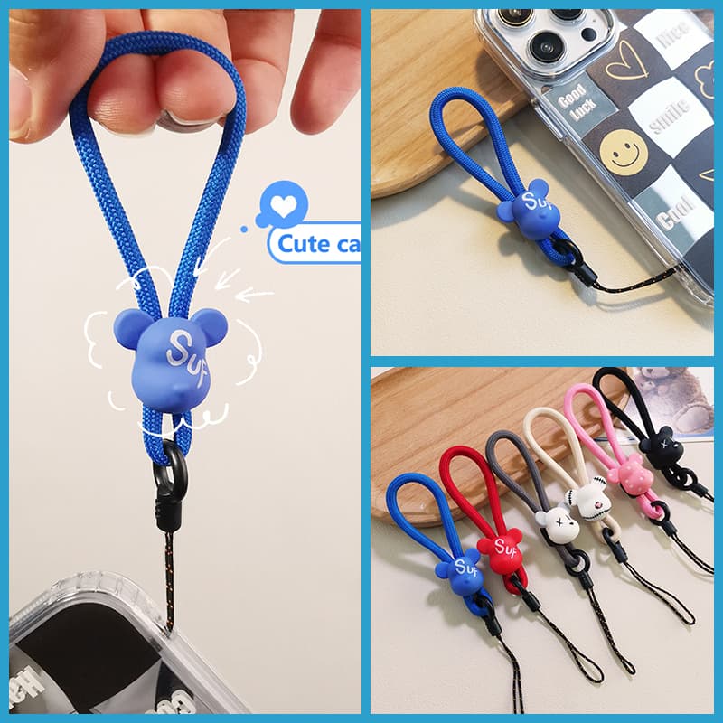 Anel de cordão para celular, corda curta, desenho animado criativo, corda curta, capa de telefone, corrente Anti-perda