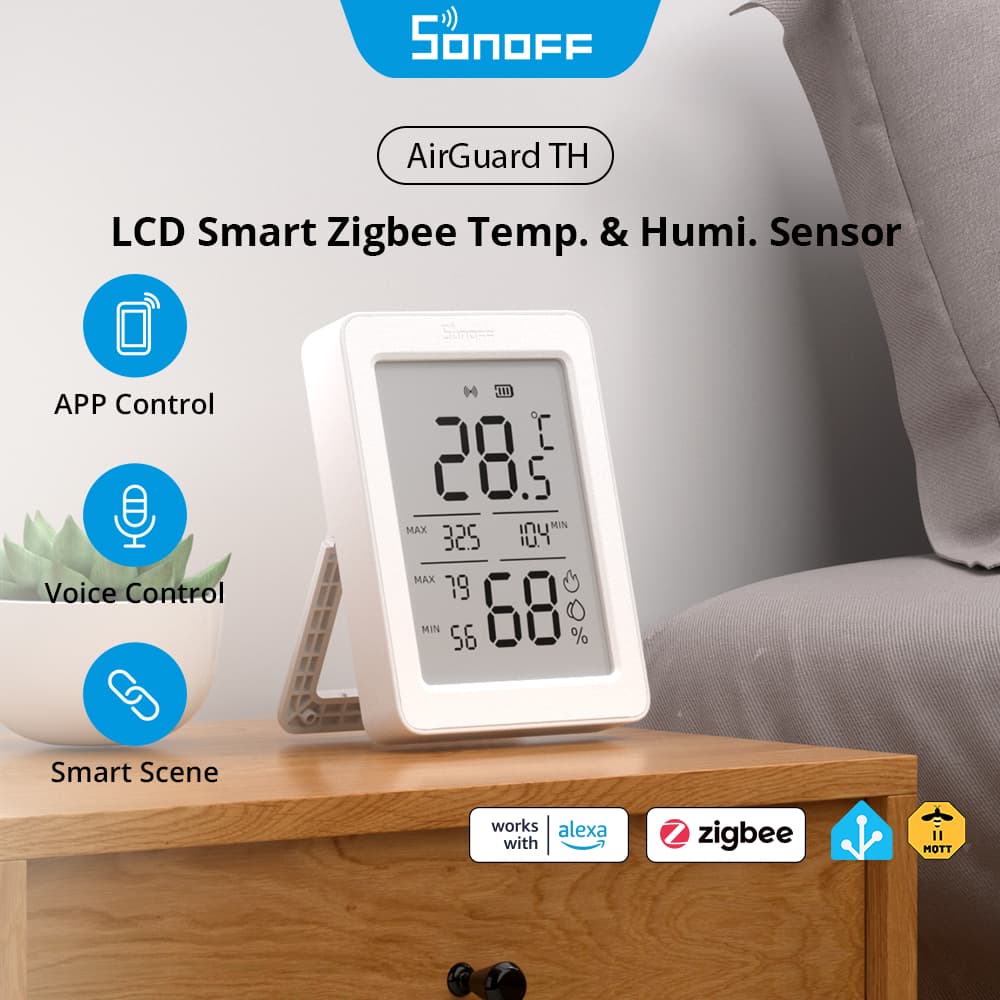 SONOFF AirGuard TH 3.6'LCD Zigbee Sensor De Umidade E Temperatura SNZB-02DR2 Monitoramento De Aplicativo Automação De Ce