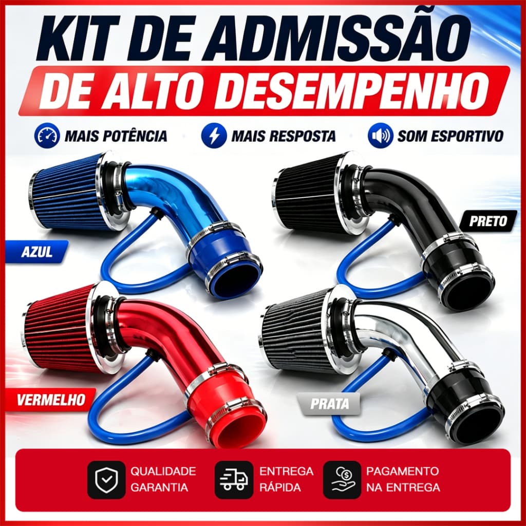 Kit filtro de ar alto fluxo tubo curvo de admissão esportivo universal automotivo 4 cores preto prata azul vermelho