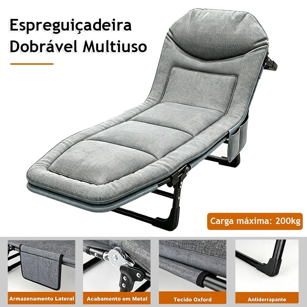 Reclinável de Aço, Reclinável Dobrável, Almofada de Encosto Ajustável, Adequada para Várias Ocasiões