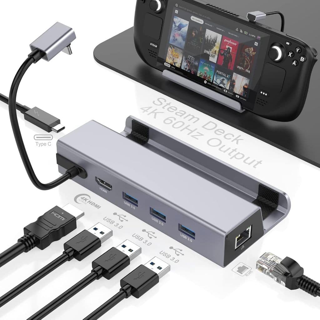 HUB Da Estação De Acoplamento Para Steam Deck , Doca HDMI 2.0 4K 60Hz Com Gigabit Ethernet , 3 USB-A 3.0,100W De Carrega