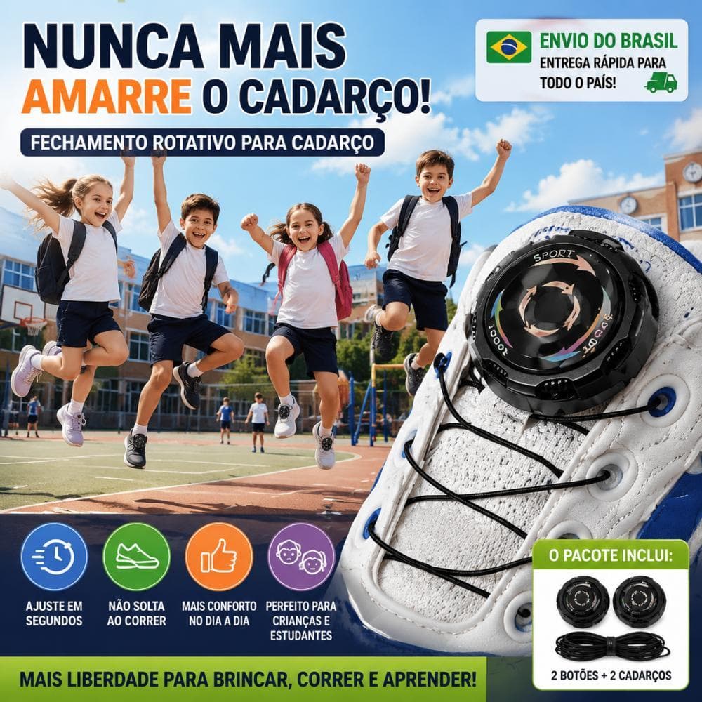 Cadarço Elastico Sem Amarrar Anti Soltura Para Tenis Escolar Infantil E Juvenil Sistema Rotativo