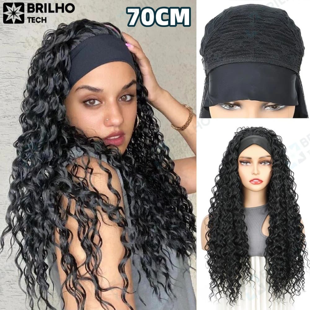 70CM Peruca Cacheada Peruca longa de faixa na cabeça Peruca de cabelo cacheado Para uso diário-BRI