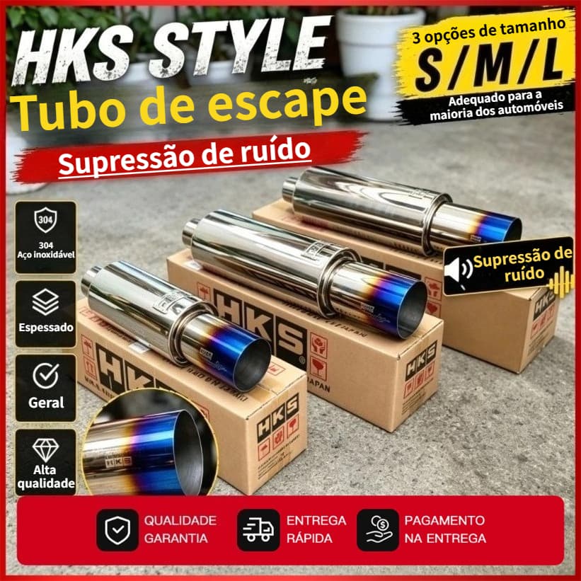 HKS Abafador Escape Ponteira Azul Queimada Aço Inox 304 Supressor Ruído Tamanhos S M L