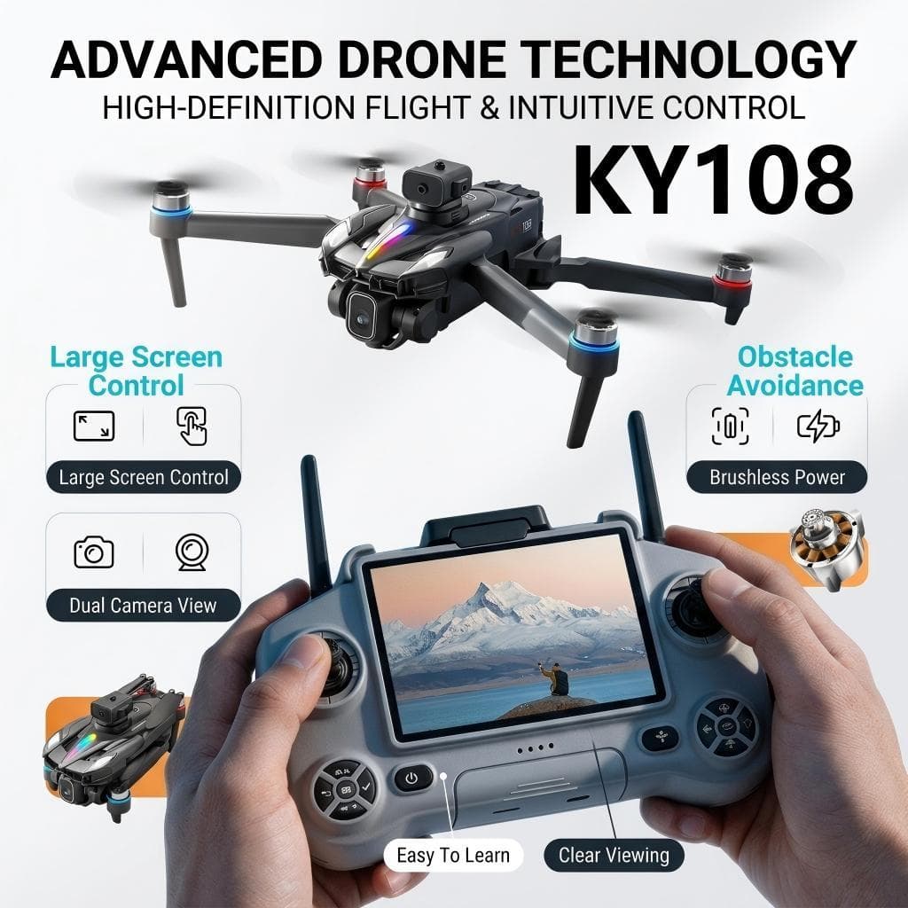 KY108 Drone 6K HD Professinal Câmera Dupla WiFi Posicionamento De Fluxo Óptico UAV Sem Escova Com Tela Para Evitar Obstá