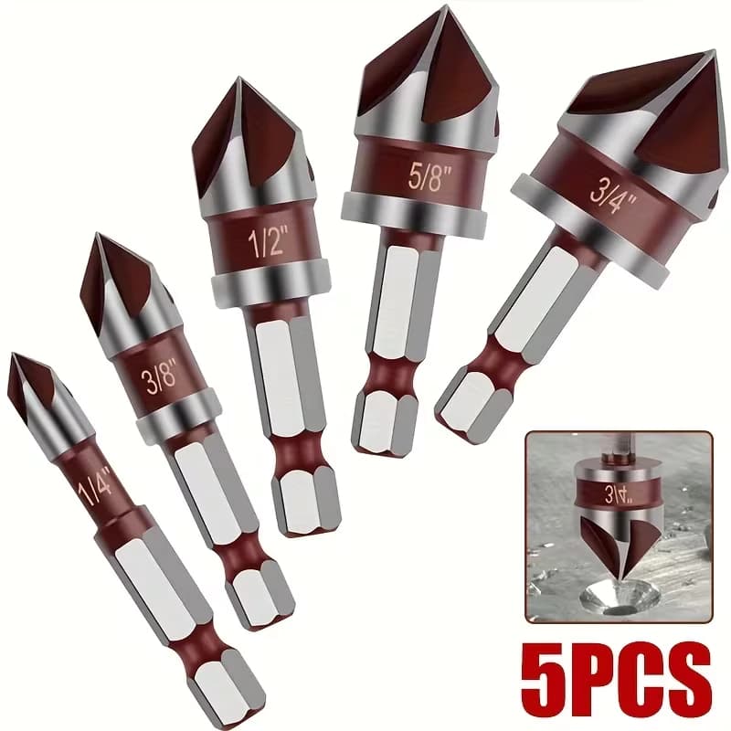 kit 5 brocas escareadoras de aço rápidocom haste hexagonal de 82 graus adequadas para metal madeira e ciment