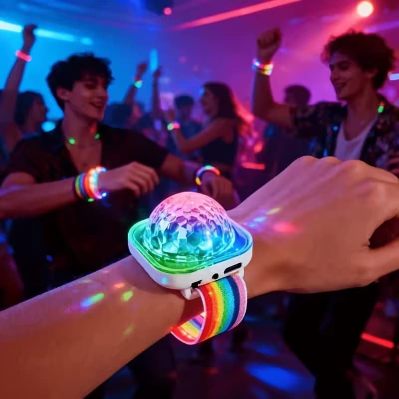 Mini Luzes De Festa Bola De Discoteca Piscando Pulseira LED , Portátil Com Ventosa , Multicolorido , Clubes