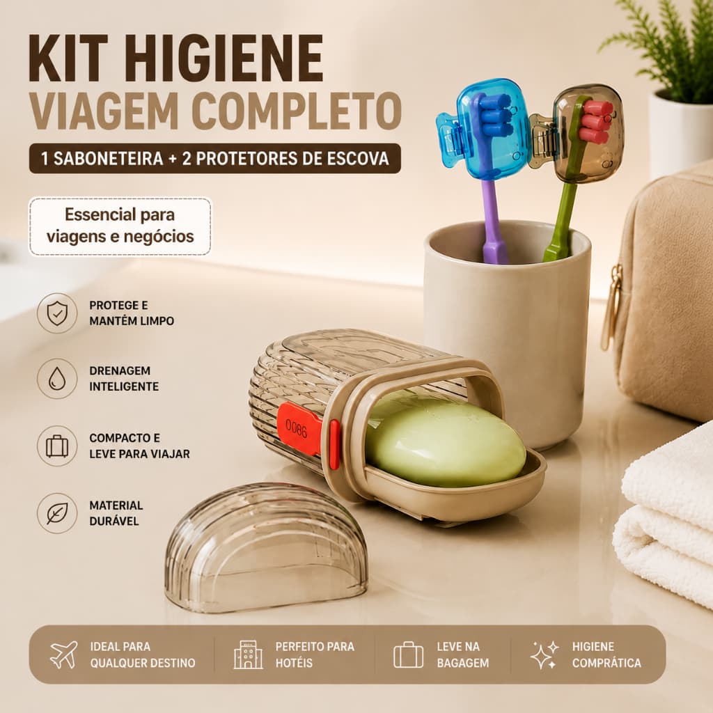 Kit Higiene Viagem Saboneteira Portátil Porta Escova De Dente Com Tampa Drenagem Banheiro