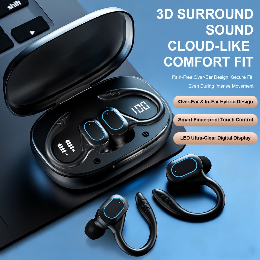 Fones De Ouvido Sem Fio Bluetooth 5.4 Com Esportivos À Prova D'água IPX6 TWS Microfone