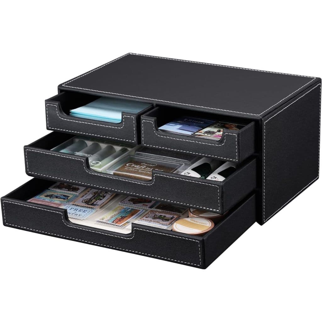 Organizador De Mesa De Couro PU Com 4 Gavetas Pequenas , Gaveta Para Acessórios De Material De Escritório , Caixa De Arm