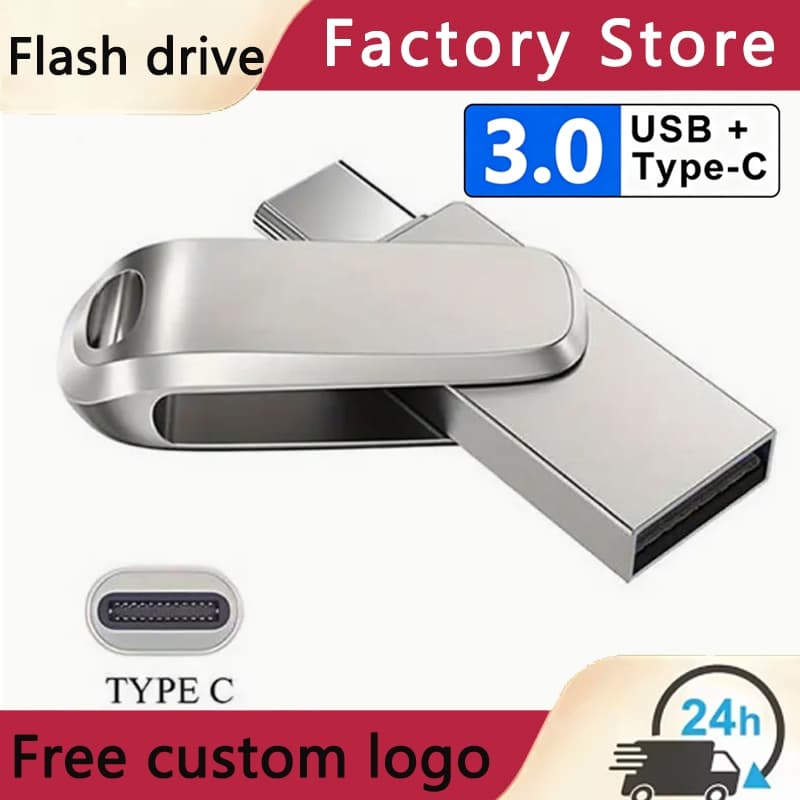 Unidade Flash portátil, Interface dupla TYPE-C e USB3.0, Metal de 32 GB-2 TB à prova d'água