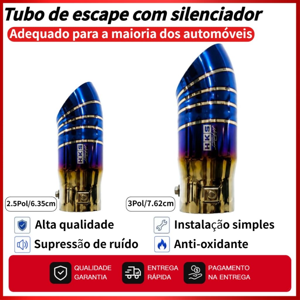 Ponteira Escapamento HKS Racing Tuning Esportivo Titânio Azul Universal Automotivo Aço Inoxidável 3 Pol 2.5 Pol