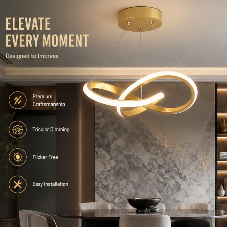 Luminária Pendente LED de Anéis Cruzados Luz Aconchegantn  Fácil de Instalar Bivolt Ideal para Sala e Quarto