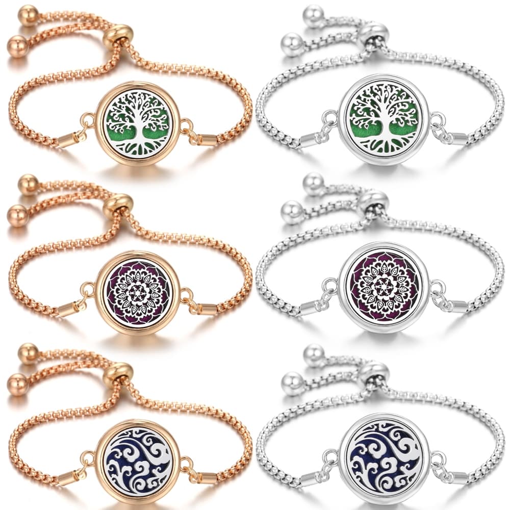 Pulseira Difusora De Aromaterapia Prata Liga Dourada Árvore Da Vida Difusor De Óleo Essencial Medalhão Pulseiras Para Mu