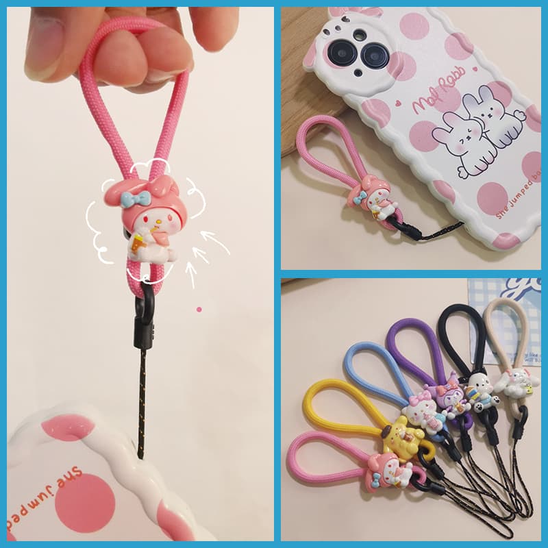 Anel de cordão para celular, corda curta, desenho animado criativo, corda curta, capa de telefone, corrente Anti-perda