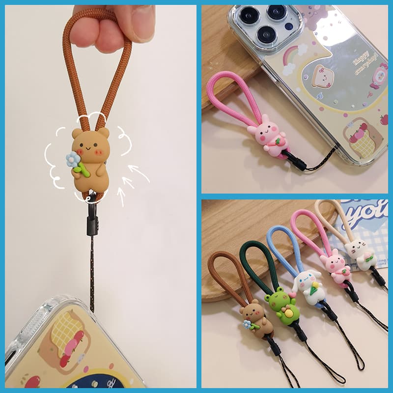 Anel de cordão para celular, corda curta, desenho animado criativo, corda curta, capa de telefone, corrente Anti-perda