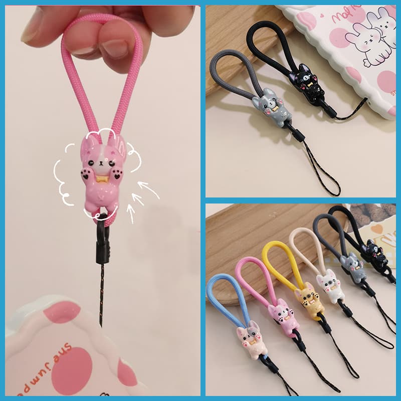 Anel de cordão para celular, corda curta, desenho animado criativo, corda curta, capa de telefone, corrente Anti-perda