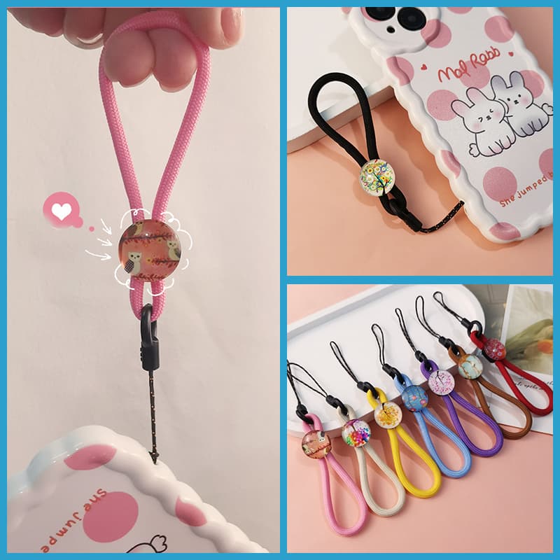 Anel de cordão para celular, corda curta, desenho animado criativo, corda curta, capa de telefone, corrente Anti-perda