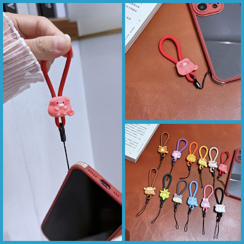 Anel de cordão para celular, corda curta, desenho animado criativo, corda curta, capa de telefone, corrente Anti-perda