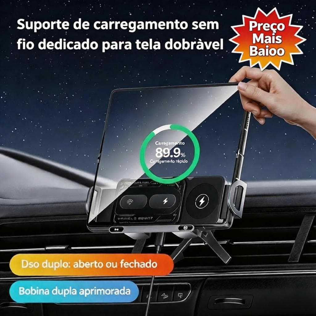 [Pronta Entrega]Suporte Magnético Sem Fio Para Carregador De Carro De 15 W , Braçadeira Elétrica E Rotação Telefone