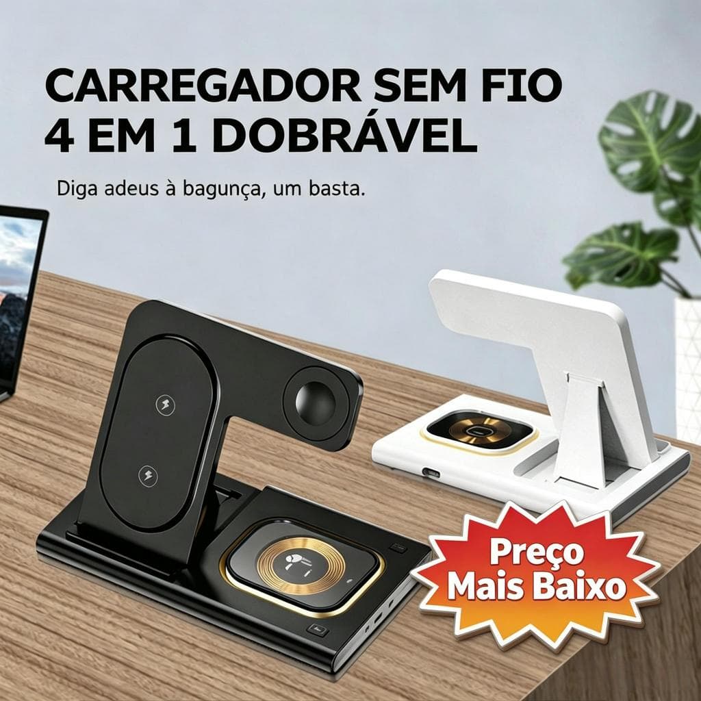 [Pronta Entrega]Carregador sem fio dobrável 3em1, compatível com celular, smartwatch e fone Bluetooth, com proteção