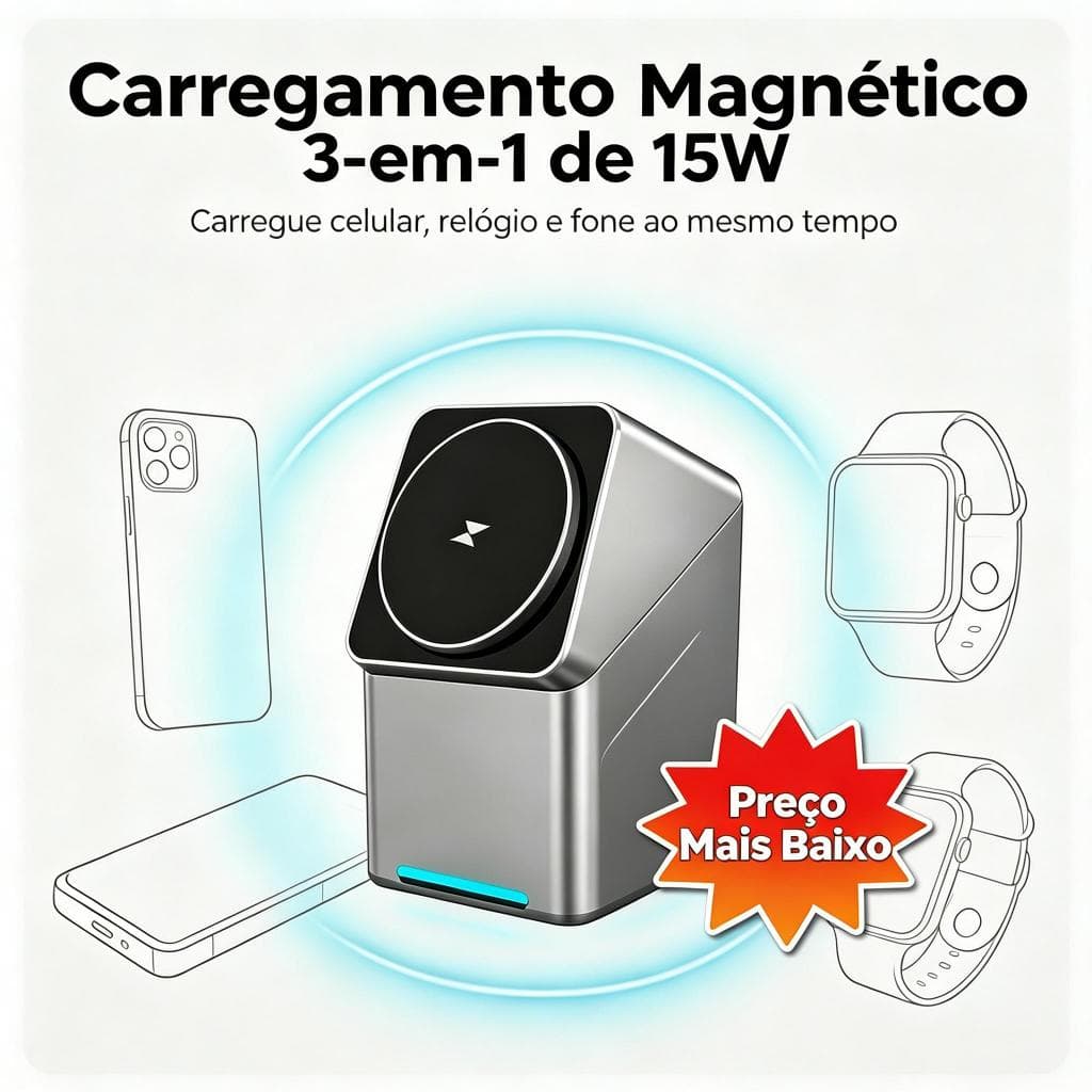 [Pronta Entrega]Carregador magnético sem fio três em um cubo de Rubik giratório,  carregamento rápido de relógio de celu