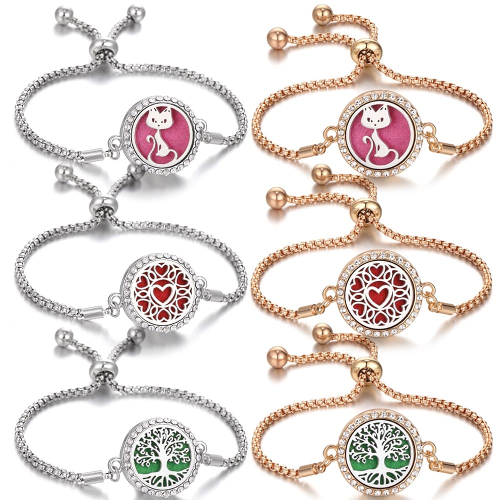 Pulseira De Aromaterapia Árvore Da Vida Joias De Aroma Corrente Ajustável Asa De Cristal Coração Flor Medalhão Aberto Pe
