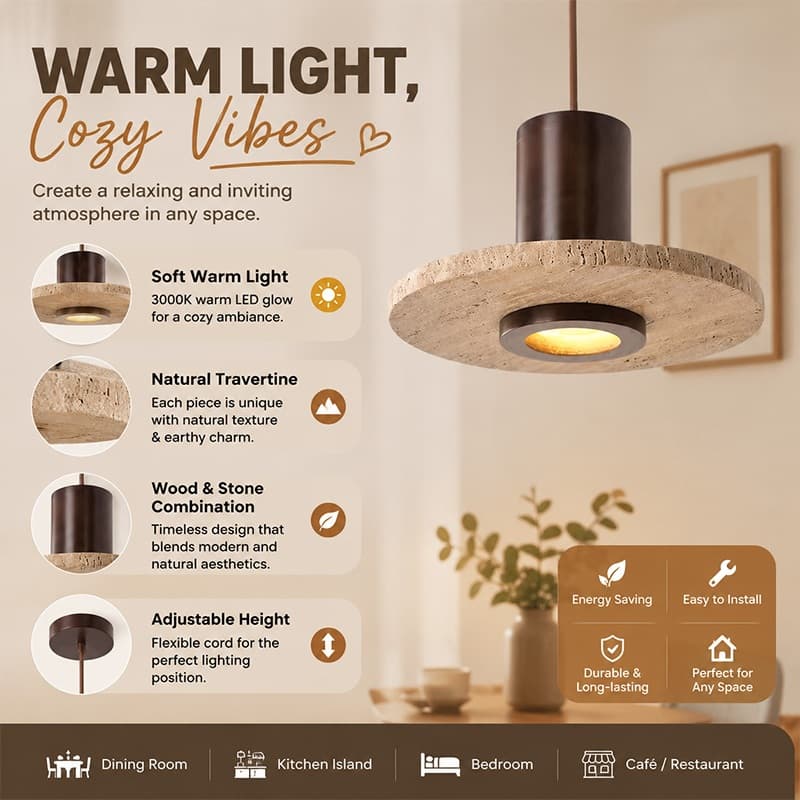 CZHLIFE Lustre Travertino Luminária Pendente De Teto Sala De Jantar LED Sala De Estar, Bar, Balcão Central