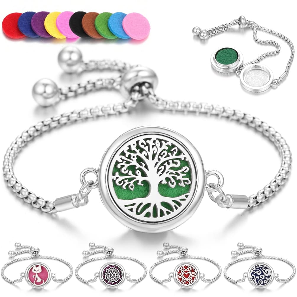 Pulseira De Aromaterapia Liga De Aço Inoxidável Perfumada Difusor De Aroma Árvore Da Vida Esperança Coração Perfume Óleo