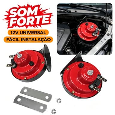 Par de Buzinas Caracol 12V Universal Vermelha para Carro, Moto e Caminhão – 110dB