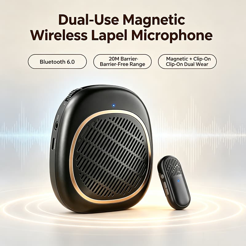 Amplificador De Voz Portátil Com Microfone De Lapela Sem Fio 66mm Alto-Falante DSP Redução De Ruído Bluetooth 6.0 Recarr
