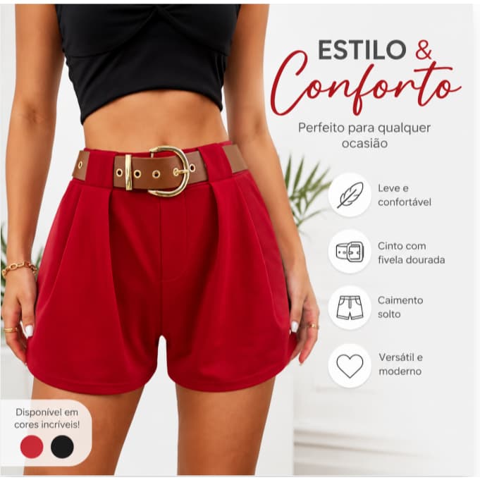 Shorts De Cintura Alta Com Cordão Verão Casual Solto Plissados Bolsos
